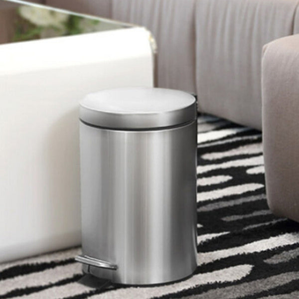 Fashion Round Stainless Steel Household Hotel Office Covered Pedal Trash Bin, Size: 7L, Size: 7L