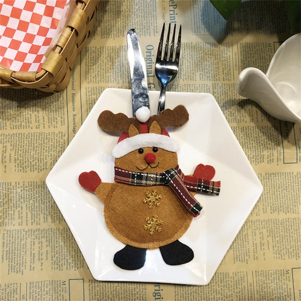 Snowman Pattern Tableware Knife Fork Pocket Cover Bag Christmas Decoration, with Legs