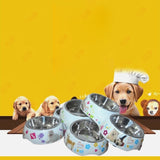 Stainless Steel Waterproof Detachable Double Bowls Printing Cartoon Pattern Cats and Dogs Pet Bowls, Size: L, 30.5*16*5.5 cm