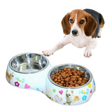 Stainless Steel Waterproof Detachable Double Bowls Printing Cartoon Pattern Cats and Dogs Pet Bowls, Size: L, 30.5*16*5.5 cm