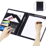 Office Supplies Business Style Leather Document Folder with 30-pages A4 Note Pad & Calculator