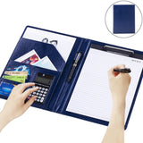 Office Supplies Business Style Leather Document Folder with 30-pages A4 Note Pad & Calculator