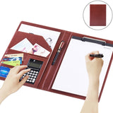 Office Supplies Business Style Leather Document Folder with 30-pages A4 Note Pad & Calculator