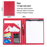 Office Supplies Business Style Leather Document Folder with 30-pages A4 Note Pad & Calculator