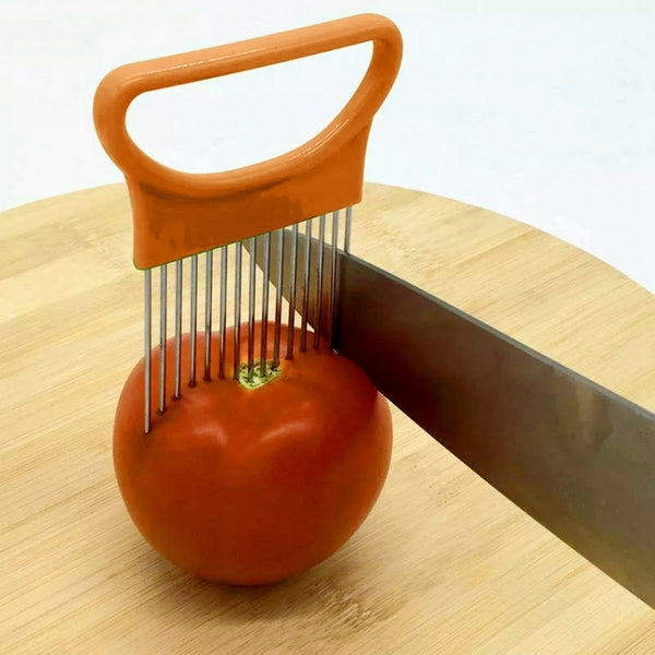 Stainless Steel Vegetable Onion Cutter Holder Meat Needle Kitchen Tools, Orange, Green, Blue, White