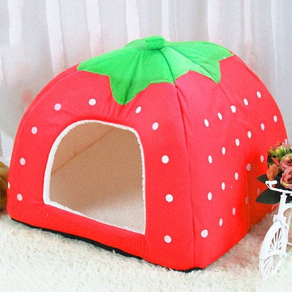 Strawberry Shaped Foldable Short Plush Pet House Nest, Size: S, Red, Size S, Pink, Size S, Blue, Size S, Purple, Size S, Dark Blue, Size S