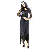 Halloween Costume Women Lace Chiffon Black Dress Ghost Bride Clothes Cosplay Game Uniforms, Size: M, Bust: 76cm, Waistline:70cm, Clothes Long:141cm, Size: M Adult