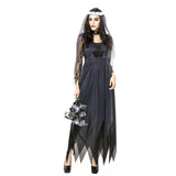 Halloween Costume Women Lace Chiffon Black Dress Ghost Bride Clothes Cosplay Game Uniforms, Size: L, Bust: 80cm, Waistline:72cm, Clothes Long:143cm, Size: L Adult