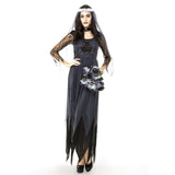 Halloween Costume Women Lace Chiffon Black Dress Ghost Bride Clothes Cosplay Game Uniforms, Size: L, Bust: 80cm, Waistline:72cm, Clothes Long:143cm, Size: L Adult