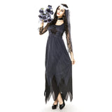 Halloween Costume Women Lace Chiffon Black Dress Ghost Bride Clothes Cosplay Game Uniforms, Size: L, Bust: 80cm, Waistline:72cm, Clothes Long:143cm, Size: L Adult