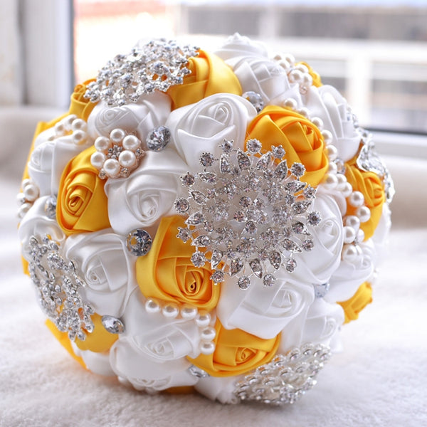 Wedding Holding Pearl Diamond Flowers Bridal Bouquet Accessories Bridesmaid Rhinestone Party Wedding Decoration Supplies, Diameter: 20cm, D453, D453 Milk White + White, D453 Milk White