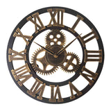 Retro Wooden Round Single-sided Gear Clock Rome Number Wall Clock, Diameter: 30cm, Rome Number 30cm(Silver), Rome Number 30cm(Gold)