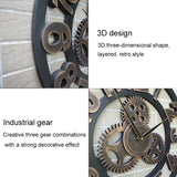 Retro Wooden Round Single-sided Gear Clock Rome Number Wall Clock, Diameter: 30cm, Rome Number 30cm(Silver), Rome Number 30cm(Gold)