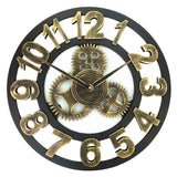 Retro Wooden Round Single-sided Gear Clock Number Wall Clock, Diameter: 58cm, Number 58cm (Silver), Number 58cm (Gold)