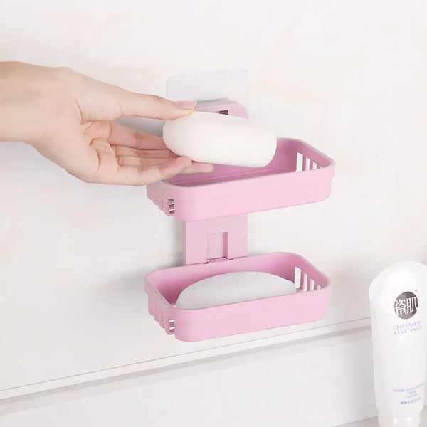 Wall Hanging Traceless Double-deck PP Soap Holder Bathroom Storage Shelf