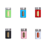 Stainless Steel Lid Glass Seasoning Jar Kitchen Supplies, Blue, Red, White, Black, Pink, Green