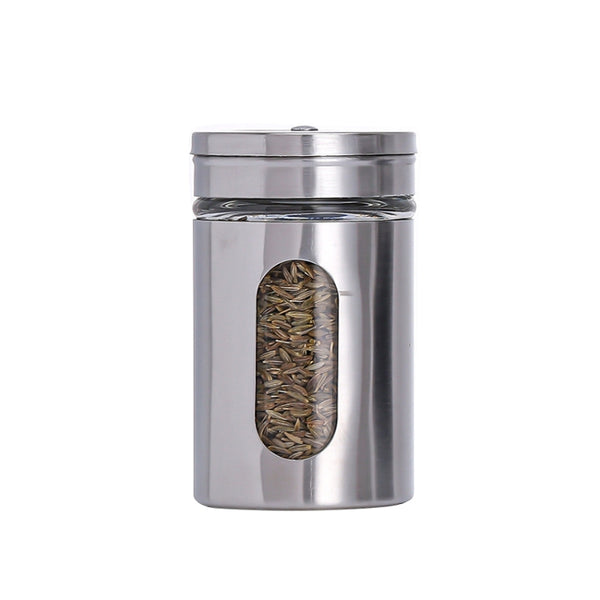 Stainless Steel Glass Seasoning Jar Kitchen Supplies, Stainless Steel