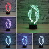 Three Dolphins Shape 3D Colorful LED Vision Light Table Lamp, 16 Colors Remote Control Version, 16 Colors Remote Control Version