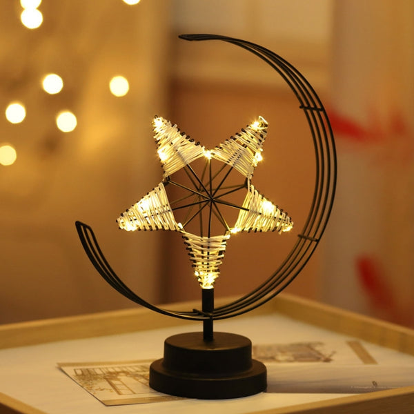 Star Moon Shape Iron Night Light Decorative Light, Battery Version, Battery Version