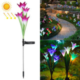 Simulated Lily Flower 4 Heads Solar Powered Outdoor IP55 Waterproof LED Decorative Lawn Lamp, Colorful Light, Colorful Light