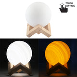 USB Charging 2-Color Changing Energy-saving LED Night Light with Wooden Holder Base, Touch Control 2-Color(10cm)