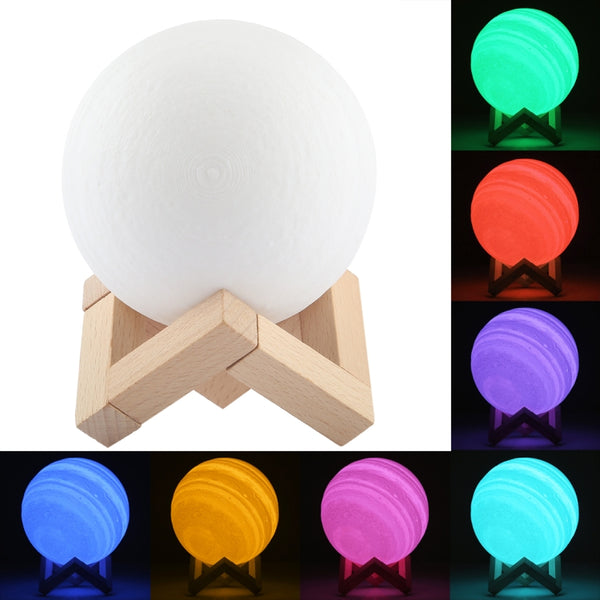 USB Charging 7-Color Changing Energy-saving LED Night Light with Wooden Holder Base, Patted 7-Color(10cm)