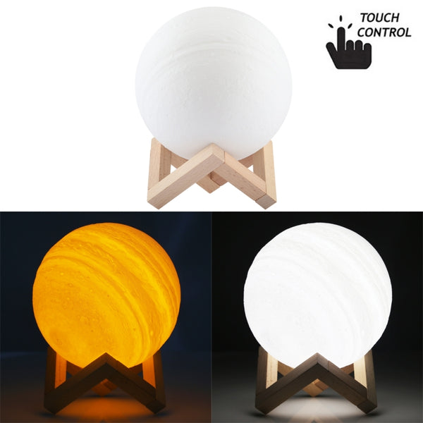 USB Charging 2-Color Changing Energy-saving LED Night Light with Wooden Holder Base, Touch Control 2-Color(15cm)