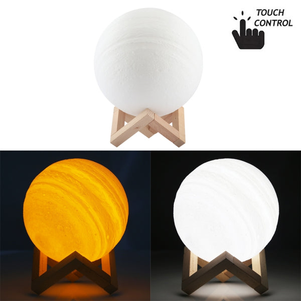 USB Charging 2-Color Changing Energy-saving LED Night Light with Wooden Holder Base, Touch Control 2-Color(18cm)