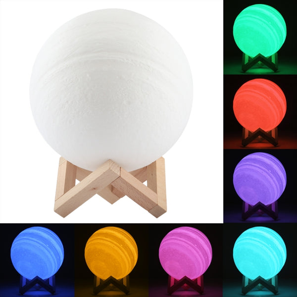 USB Charging 7-Color Changing Energy-saving LED Night Light with Wooden Holder Base, Patted 7-Color(18cm)