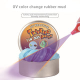 UV Discoloration Mud DIY Plasticine Slime Stress Reducer Anti-Anxiety Toy Bouncing Putty Magic Clay Education Toys for Kids and Adults, Iron Box Size: 8x2.5cm