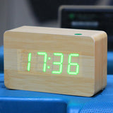 Red Number USB / Battery Wooden Clock with Voice Control (Alternately display time, month & date and temperature)