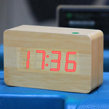 Red Number USB / Battery Wooden Clock with Voice Control (Alternately display time, month & date and temperature)