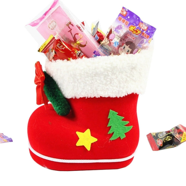 Santa Pattern Christmas Decoration Flocking Stocking Boot Candy Bag, Size: 13cm x 10cm x 7cm, Size: 13cm x 10cm x 7cm