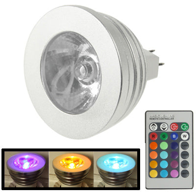 MR16 3W RGB LED Light Bulb, Luminous Flux: 400-450LM, with Remote Controller, DC 12V