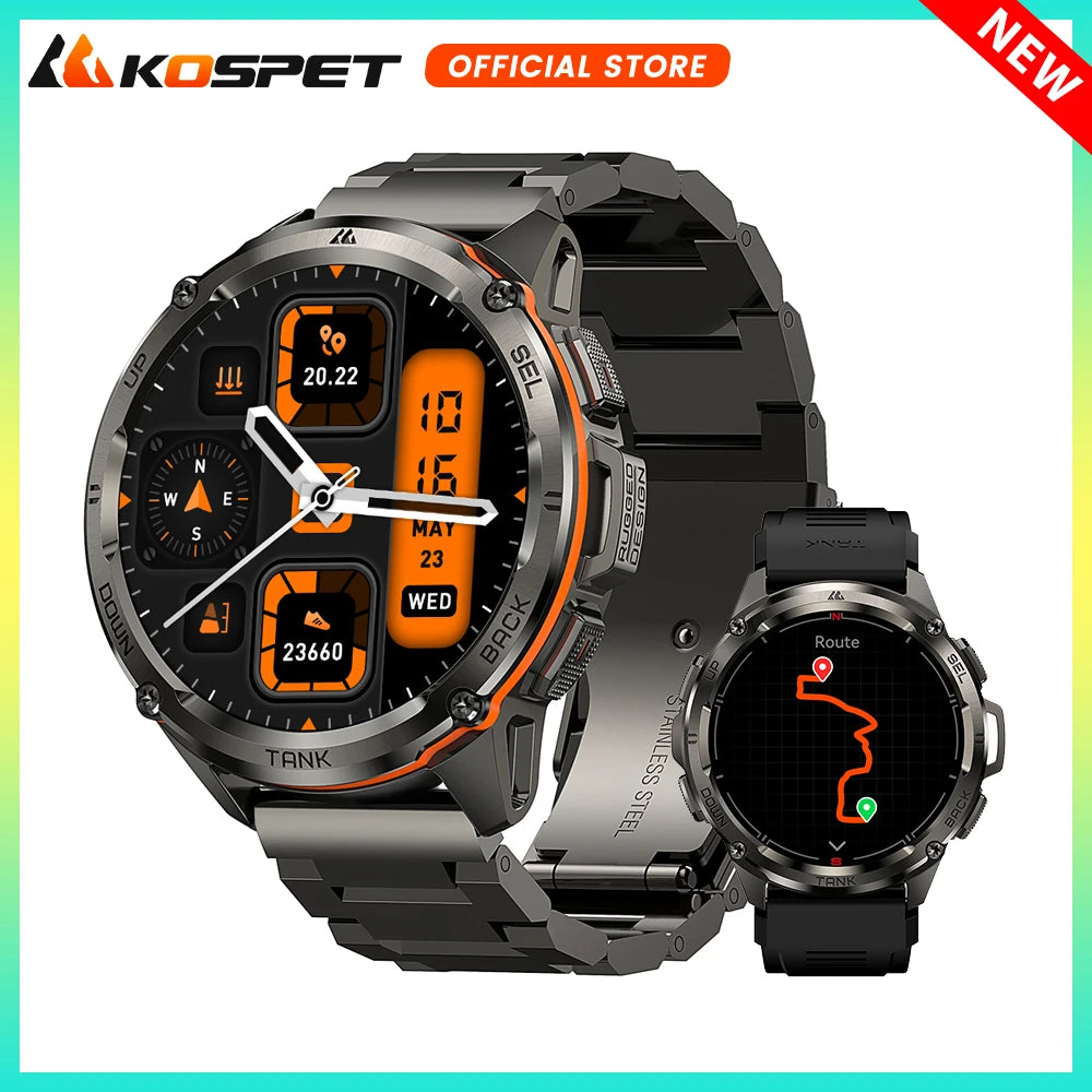 Original KOSPET TANK T3 Ultra Smart Watches For Men GPS Smartwatch Women 470mAh Electronic Fitness AMOLED AOD Bluetooth Watches