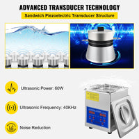 VEVOR 2L Ultrasonic Cleaner Machine Stainless Steel Ultrasonic Cleaning Machine Digital Heater Timer Jewelry Cleaning for Home