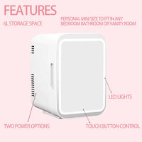 Mini Fridge 6L Capacity, Skin Care Refrigerator with Mirror, Portable Small Fridge Cooler or Warmer, AC DC Power Supply