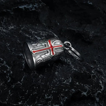 Fashion Red Cross Guardian Angel Wings Bell Motorcycle Bell Keychain Men\\'s Biker Exorcist Amulet Lucky Jewelry Accessory