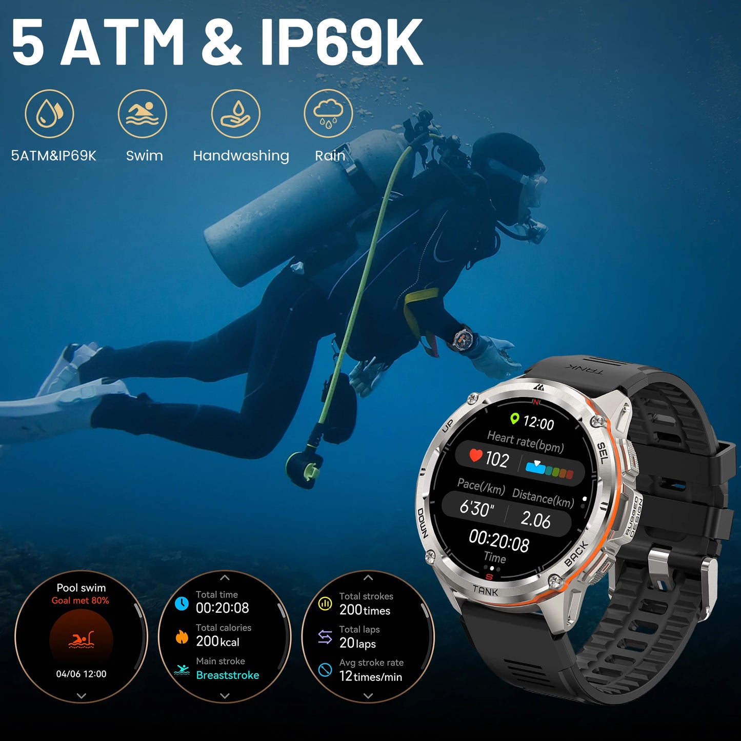 Original KOSPET TANK T3 Ultra Smart Watches For Men GPS Smartwatch Women 470mAh Electronic Fitness AMOLED AOD Bluetooth Watches