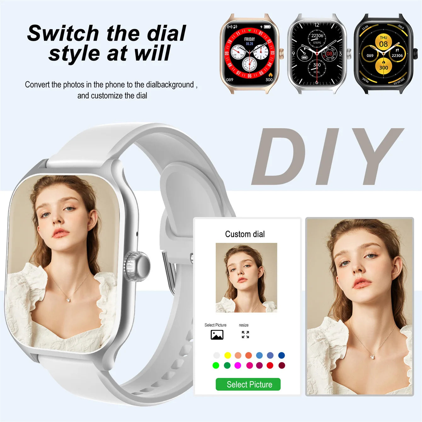 Smart watch, wireless calling /dial, multi -Sport mode, calling reminder and rejection, SMS reminder, for iPhone/Andriod