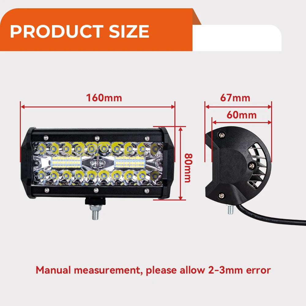 4/ 7 Inch 120W Combo off road Led Light Bars Spot Flood Beam for Work Driving Offroad Boat Car Tractor Truck 4x4 SUV ATV 12V 24V