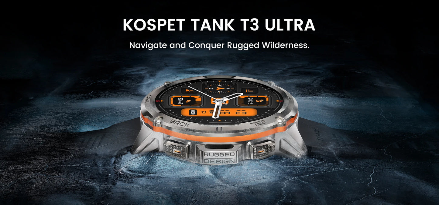 2024 NEW KOSPET TANK T3 Ultra GPS Smart Watches For Men Smartwatch Women Waterproof Electronic Fitness Digital Bluetooth Watches