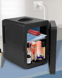 Mini Fridge 6L Capacity, Skin Care Refrigerator with Mirror, Portable Small Fridge Cooler or Warmer, AC DC Power Supply