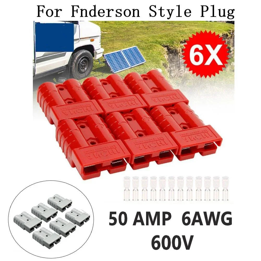 50A 600V Battery Connector For Anderson Cable Terminal Forklift Caravan Motorcycle Battery Charging Adapter Power Connector