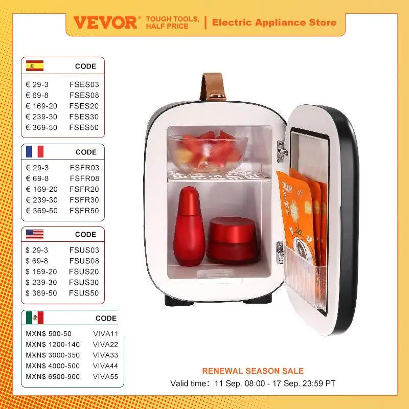 VEVOR 4L Mini Desk Fridge Car Refrigeration Keep Cooler Portable Cosmetics Warm Heat Mask Beverage for Household Dormitory Home