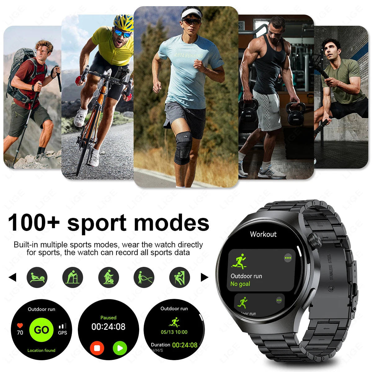 LIGE NFC Smart Watch Men HD Screen Temperature Monitoring Sports Watch Bluetooth Call IP68 Waterproof GPS Smartwatch For Huawei