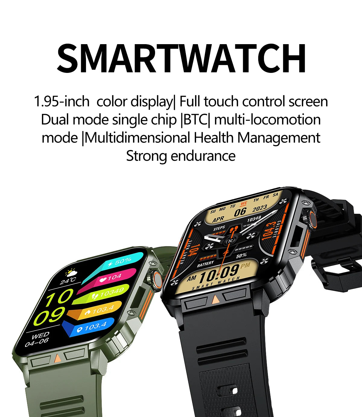 SENBONO New  Men Smart Watch 1.95inch HD Screen Bluetooth Call 24/7 Heart Rate Monitor IP68 100+ Sport Modes Smartwatch for Men