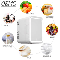 Mini Fridge 6L Capacity, Skin Care Refrigerator with Mirror, Portable Small Fridge Cooler or Warmer, AC DC Power Supply