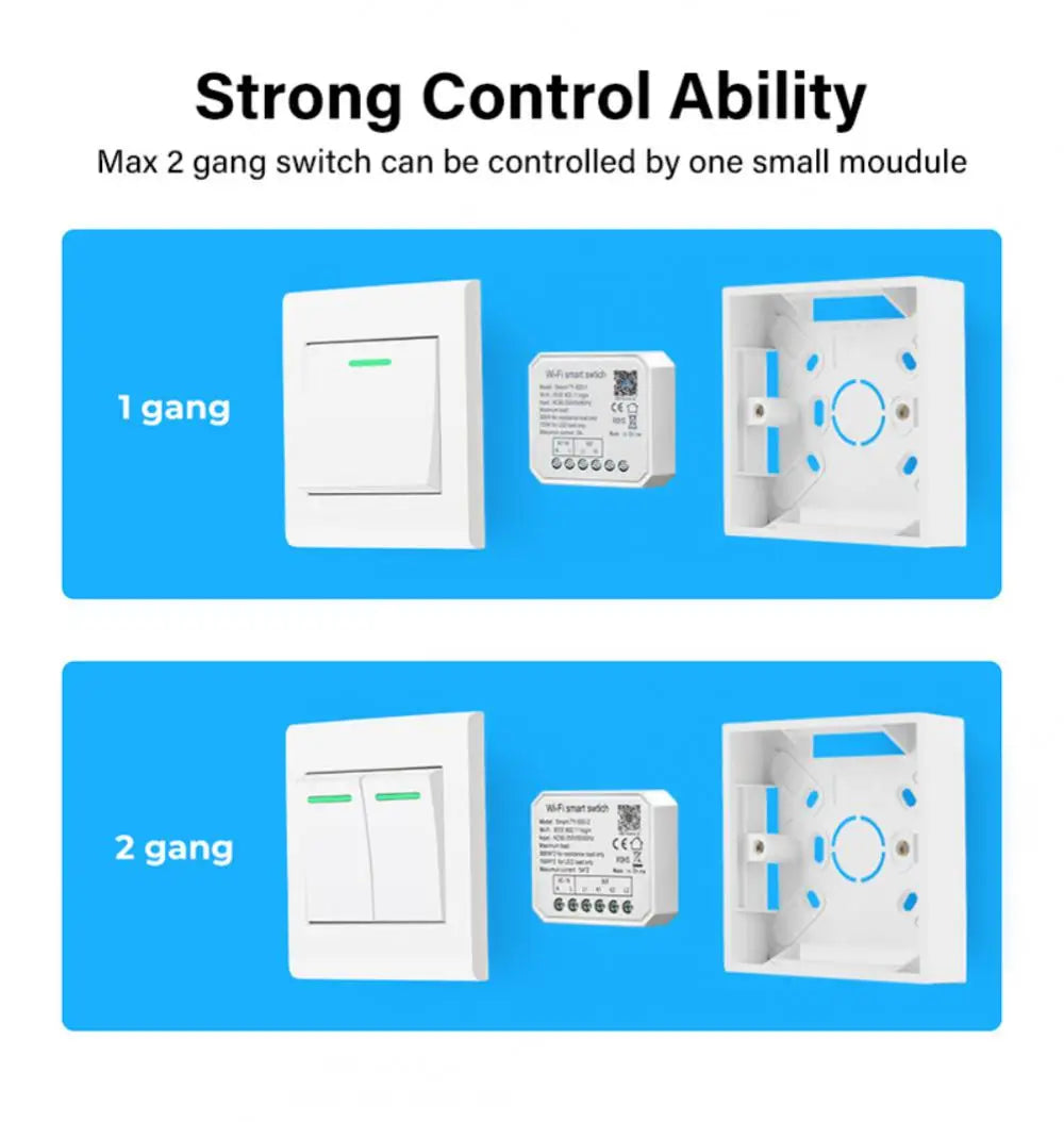 10A Tuya Smart WiFi Switch 2gang Control Switch Mini Smart Breaker Smart Life App Remote Control Support Alexa Google Home