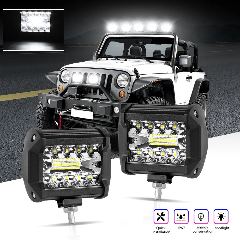 4/ 7 Inch 120W Combo off road Led Light Bars Spot Flood Beam for Work Driving Offroad Boat Car Tractor Truck 4x4 SUV ATV 12V 24V